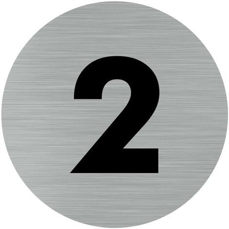 Pictogramme chiffre 2 (Q0305).- Adhésif aspect aluminium brossé - Diamètre 76 mm