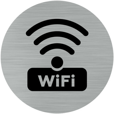Pictogramme Wifi (Q0174).- Plaque aluminium brossé - Diamètre 76 mm