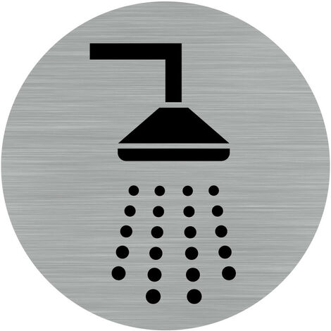 Pictogramme douche.- Adhésif aspect aluminium brossé - Diamètre 83 mm