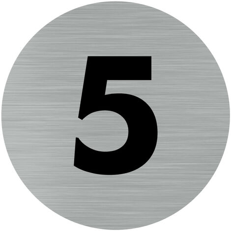 Pictogramme chiffre 5 (Q0308).- Adhésif aspect aluminium brossé - Diamètre 76 mm