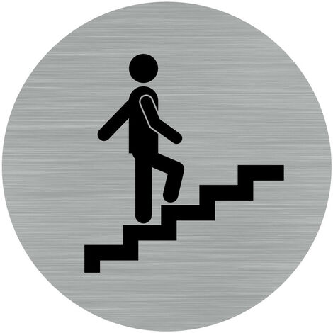 Pictogramme Escalier (Q0166).- Adhésif aspect aluminium brossé - Diamètre 76 mm