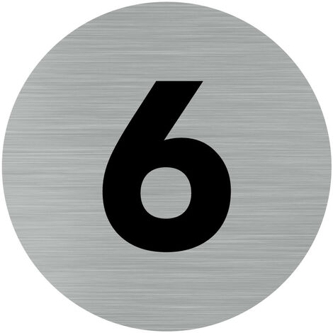 Pictogramme chiffre 6 (Q0309).- Adhésif aspect aluminium brossé - Diamètre 76 mm