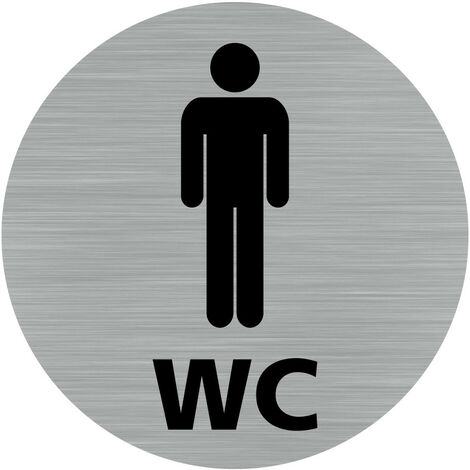 Pictogramme WC Homme (Q0420).- Adhésif aspect aluminium brossé - Diamètre 83 mm