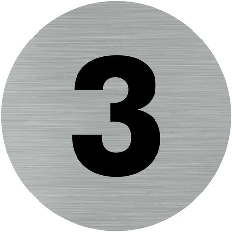 Pictogramme chiffre 3 (Q0306).- Adhésif aspect aluminium brossé - Diamètre 76 mm