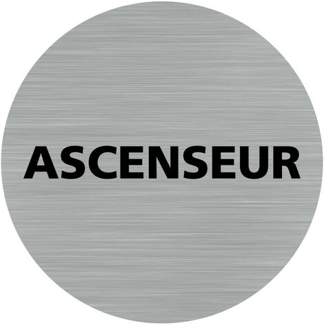 Pictogramme Ascenseur (Q0451).- Adhésif aspect aluminium brossé - Diamètre 83 mm