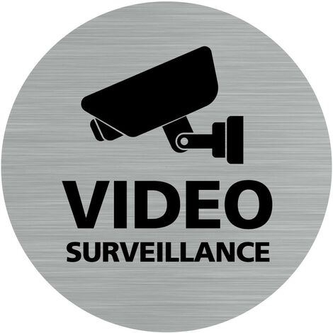 Pictogramme Vidéosurveillance.- Plaque aluminium brossé - Diamètre 83 mm