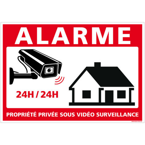 Panneau Alarme Propriété Privée sous Vidéo Surveillance 24h/24. G1650. Sticker, panneaux PVC ou Alu. Caméra Surveillance - Plastique PVC 1 mm - 105 x 75 mm