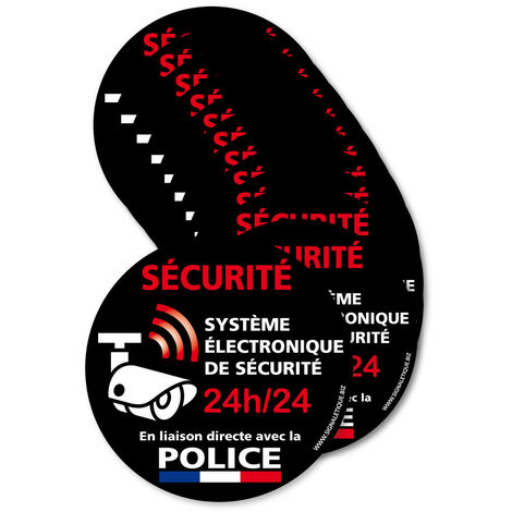 Lot de 12 adhésifs Système Électronique. Liaison directe avec la Police - Noir - Diamètre 75 mm (1/5)