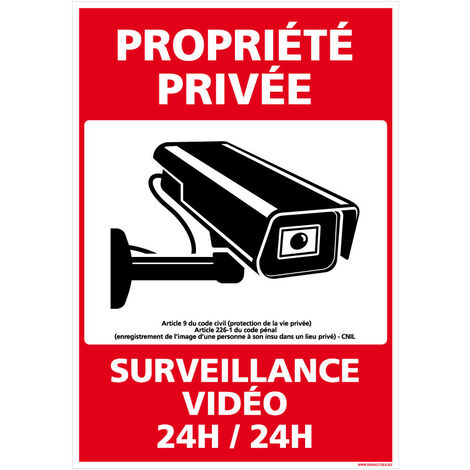 Panneau Propriété Privée Surveillance Vidéo 24h/24. G1533. Sticker, panneau PVC ou Aluminium. Vidéosurveillance - Plastique PVC 1,5 mm - 450 x 630 mm
