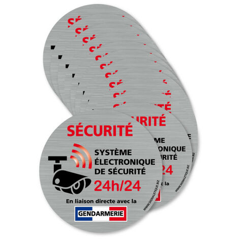 Signaletique.Biz France – Lot de 12 autocollants dissuasifs sécurité – Système électronique avec liaison Gendarmerie – Diamètre 75 mm – Pour dissuasion efficace