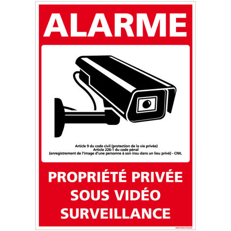 Panneau de signalisation Alarme Propriété Privée Sous Vidéosurveillance. G1652. Autocollant Alarme, Panneaux PVC ou Alu - Aluminium 2 mm - 210 x 300 mm