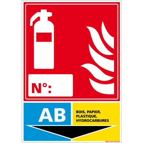 Panneau Extincteur Classe AB Incendie (A0233). Panneau Extincteur Incendie. Classe d'extincteur AB en autocollant, PVC ou Alu - Adhésif - 210 x 300 mm