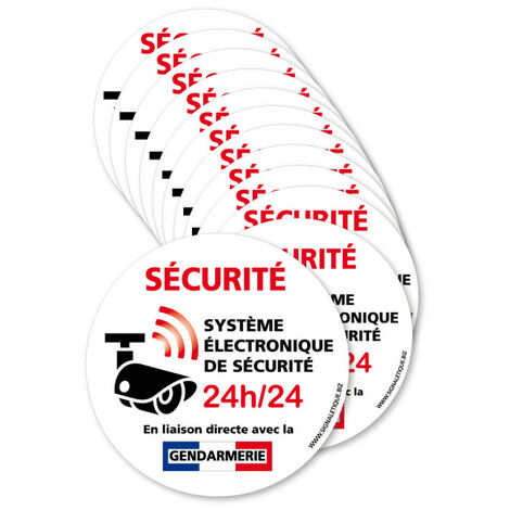 Autocollants dissuasifs Sécurité Système électronique. Lot 12 adhésifs Système Électronique, Liaison directe avec la Gendarmerie - Adhésif - Diamètre 75 mm