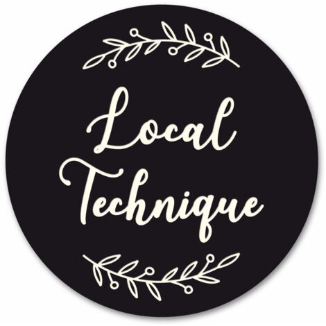 Plaque de Porte Autocollante PVC Gravé Noir Blanc Ronde.- - Local Technique (1/5)