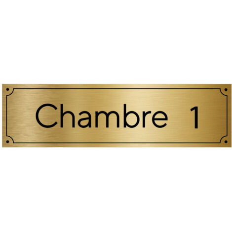 Plaque de porte gravée pour numérotation de chambre personnalisé, en pvc aspect aluminium argent brossé ou or brossé (GRAV0008).- Or brossé - (1/5)