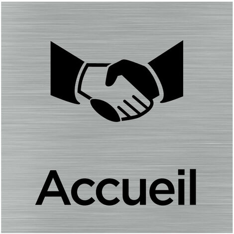 Pictogramme Accueil - Poignée de main (Q1003). Signalisation Porte 150 x 150 mm. Autocollant souple ou plaque alu brossé 2 mm ep. - Adhésif aspect aluminium brossé (1/5)