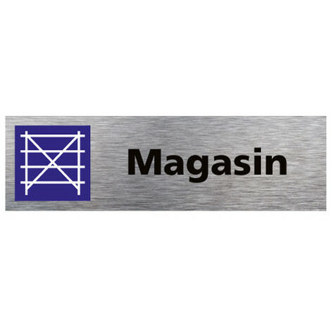 Pictogramme MAGASIN (Q0347). Signalisation Porte - 170 X 50 mm - Autocollant souple ou plaque alu brossé 2mm. - Plaque aluminium brossé (1/2)