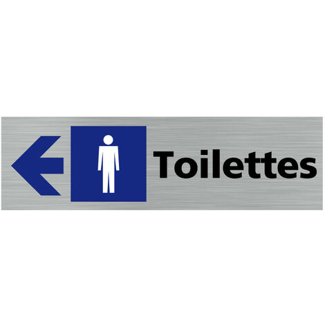 Pictogramme TOILETTES HOMMES FLECHE VERS LA GAUCHE (Q0415).- Adhésif aspect aluminium brossé -