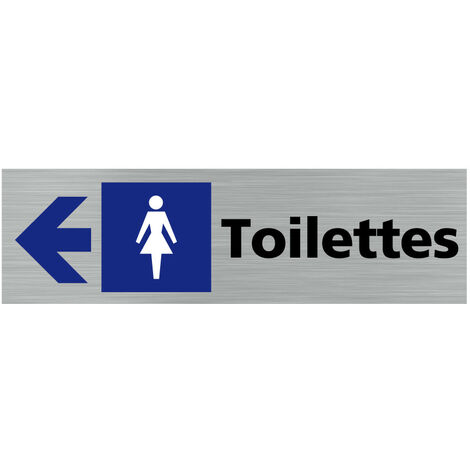 Pictogramme TOILETTE FEMME FLECHE VERS LA GAUCHE (Q0414).- Adhésif aspect aluminium brossé - (1/5)