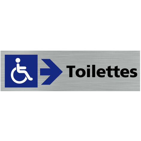 Pictogramme TOILETTES HANDICAPES FLECHE VERS LA DROITE (Q0412).- Plaque aluminium brossé - (1/5)