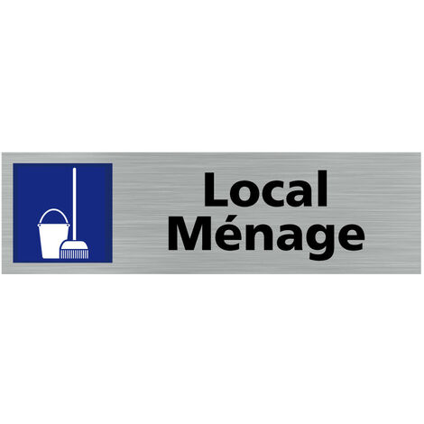Signaletique.Biz France – Pictogramme local ménage – Plaque aluminium brossé 170 x 50 cm – Épaisseur 2 mm – Adhésif aspect alu brossé - Q0423