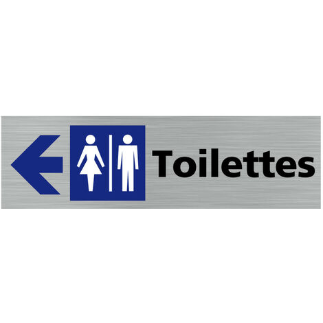 Pictogramme TOILETTES FLECHE VERS LA GAUCHE (Q0416).- Adhésif aspect aluminium brossé -