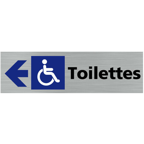 Pictogramme TOILETTES HANDICAPES FLECHE VERS LA GAUCHE (Q0417).- Adhésif aspect aluminium brossé - (1/5)