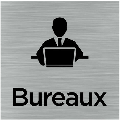 Pictogramme Bureaux (Q1007). Signalisation Porte 150 x 150 mm. Autocollant souple ou plaque alu brossé 2 mm ep. - Adhésif aspect aluminium brossé (1/5)