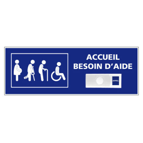 Panneau de signalisation ACCUEIL BESOIN D'AIDE + Sonnette intégrée (G1284) - Plastique PVC 1,5 mm - 350 x 125 mm (1/2)