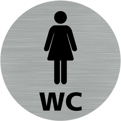 Pictogramme WC Femmes (Q0419).- Adhésif aspect aluminium brossé - Diamètre 83 mm