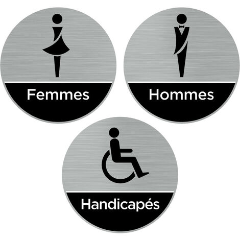 Pictogramme WC.- Plaque aluminium brossé - Diamètre 83 mm