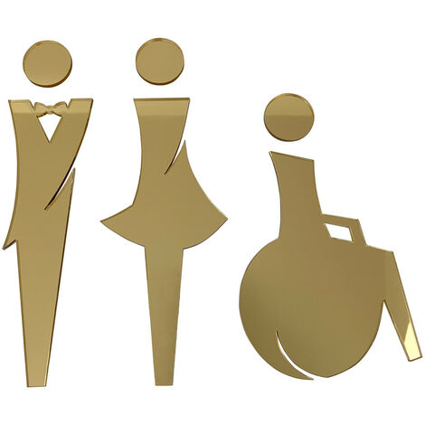 Signaletique.Biz France – Pictogramme WC en plexiglass miroir or – Épaisseur 3 mm – Installation facile avec adhésif double face – Signalétique élégante