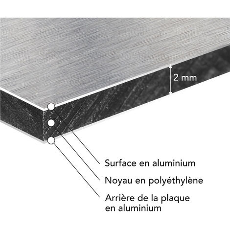 Panneau Composite Aluminium Brossé épaisseur 2 mm. Plaque alu avec au Centre un Polyéthylène (PVC) - 50 x 50 cm (500 x 500 mm)