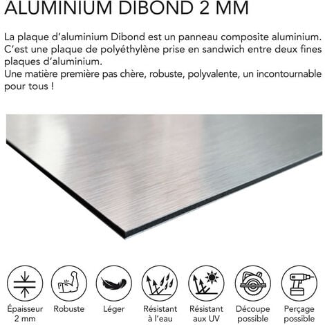 Panneau Composite Aluminium Brossé épaisseur 2 mm. Plaque alu avec au Centre un Polyéthylène (PVC) - 50 x 60 cm (500 x 600 mm)