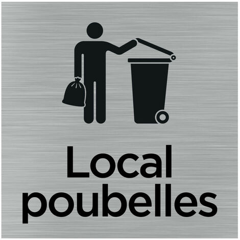 Signaletique.Biz France – Pictogramme local poubelles 150mm x 150mm – Adhésif aluminium brossé – Installation facile sur portes – Fabrication française - Q1024