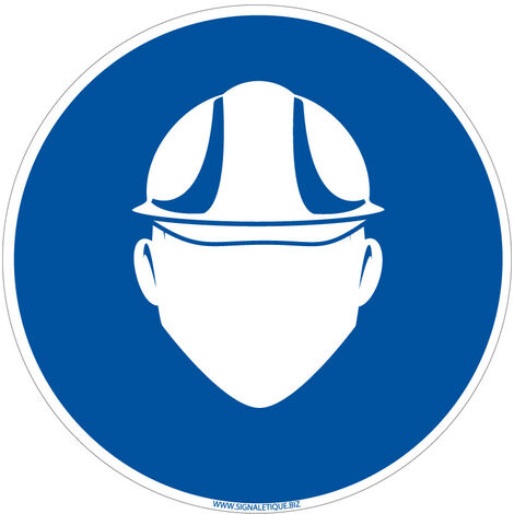 Panneau Obligation Port du Casque de Protection - Signalisation EPI - Adhésif - Diamètre 450 mm - Conforme ISO 7010