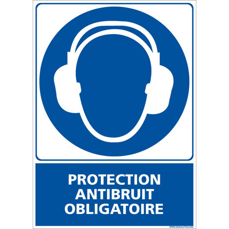 Panneau Obligation Port du Casque Anti-Bruit - Signalisation EPI - Adhésif - 300 x 420 mm - Conforme ISO 7010