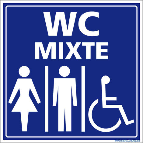 Panneau Information avec signalétique WC MIXTE femme, homme, PMR. Signalisation Information. Autocollant, PVC, Alu - Aluminium 2 mm - 250 x 250 mm