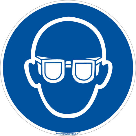 Panneau Obligation Port de Lunettes de Protection - Signalisation EPI - Adhésif - Diamètre 250 mm - Conforme ISO 7010
