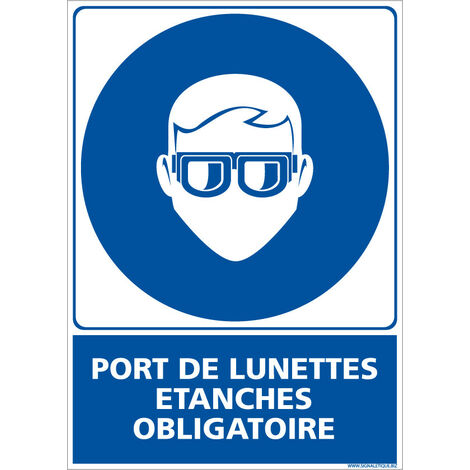 Panneau Obligation Port de Lunettes Étanches - Signalisation EPI - Plastique PVC 1,5 mm - 150 x 210 mm - Conforme ISO 7010