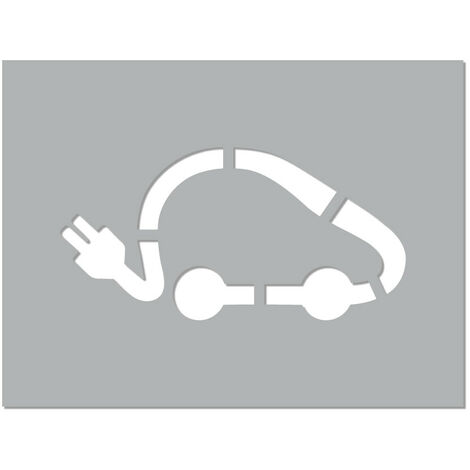 Pochoir Voiture Électrique (W0111). Pochoir de Marquage au Sol Voiture Électrique. Taille au Choix. PVC Expansé 5mm - 1400 x 800 mm