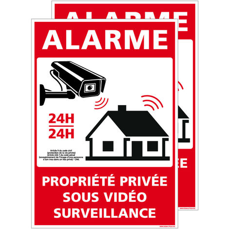 Signaletique.Biz France – Panneau de sécurité alarme propriété privée sous vidéo surveillance 24h/24 – PVC 105 x 150 mm – Fixation facile – Pictogrammes légaux - G1651