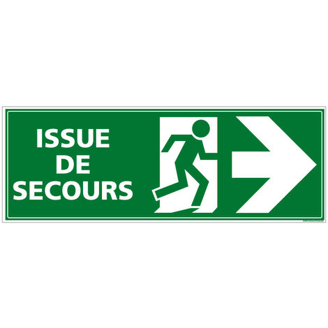 Panneau de signalisation issue de secours flèche droite ISO 7010 E001 - Sortie de secours  - Aluminium 2 mm - 350 x 125 mm