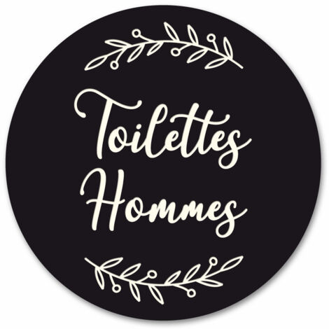 Plaque de Porte Autocollante PVC Gravé Noir Blanc Ronde.- - Toilettes Hommes (1/5)