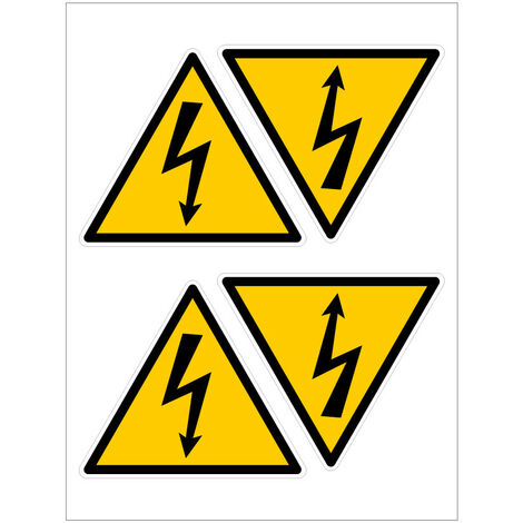 Etiquettes Danger Electrique planches autocollants différents formats NF ISO 7010 (C1544). Panneau danger électricité - Planche de 4 adhésifs 90x80 mm