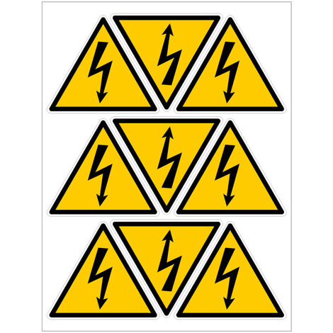 Etiquettes Danger Electrique planches autocollants différents formats NF ISO 7010 (C1544). Panneau danger électricité - Planche de 9 adhésifs 70x60 mm