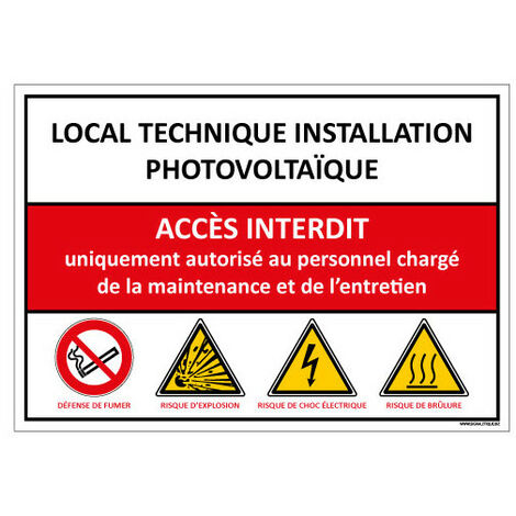 Panneau LOCAL TECHNIQUE INSTALLATION PHOTOVOLTAIQUE (D0974) - Adhésif - 150 x 210 mm