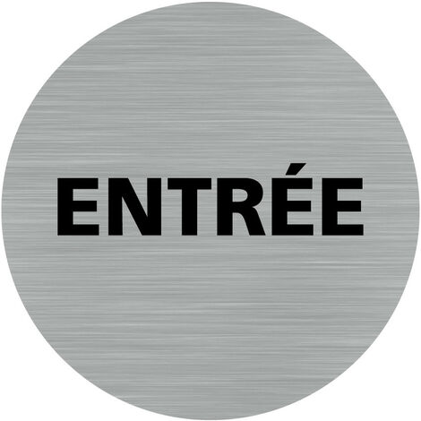 Pictogramme EntrÃ©e (Q0449).- AdhÃ©sif aspect aluminium brossÃ© - DiamÃ¨tre 76 mm