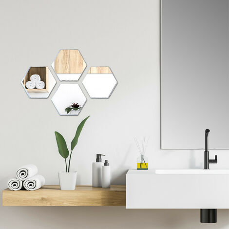 Miroirs autocollants hexagone 13,5x15cm – Lot de 4 – PLEXIMIROIR012 – Miroir plexiglas léger avec reflets identiques à un vrai miroir – Adzif.Biz Le Sticker De Decoration (1/5)