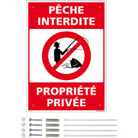 Panneau de signalisation prépercé PVC ou ALU rectangulaire + kit de fixation - Pêche interdite, propriété privée - PVC 1 mm - 300 x 420 mm